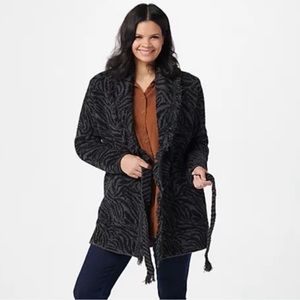 Barefoot Dreams CozyChic Zebra Fringe Cardigan Size XL Classic Cozy Soft